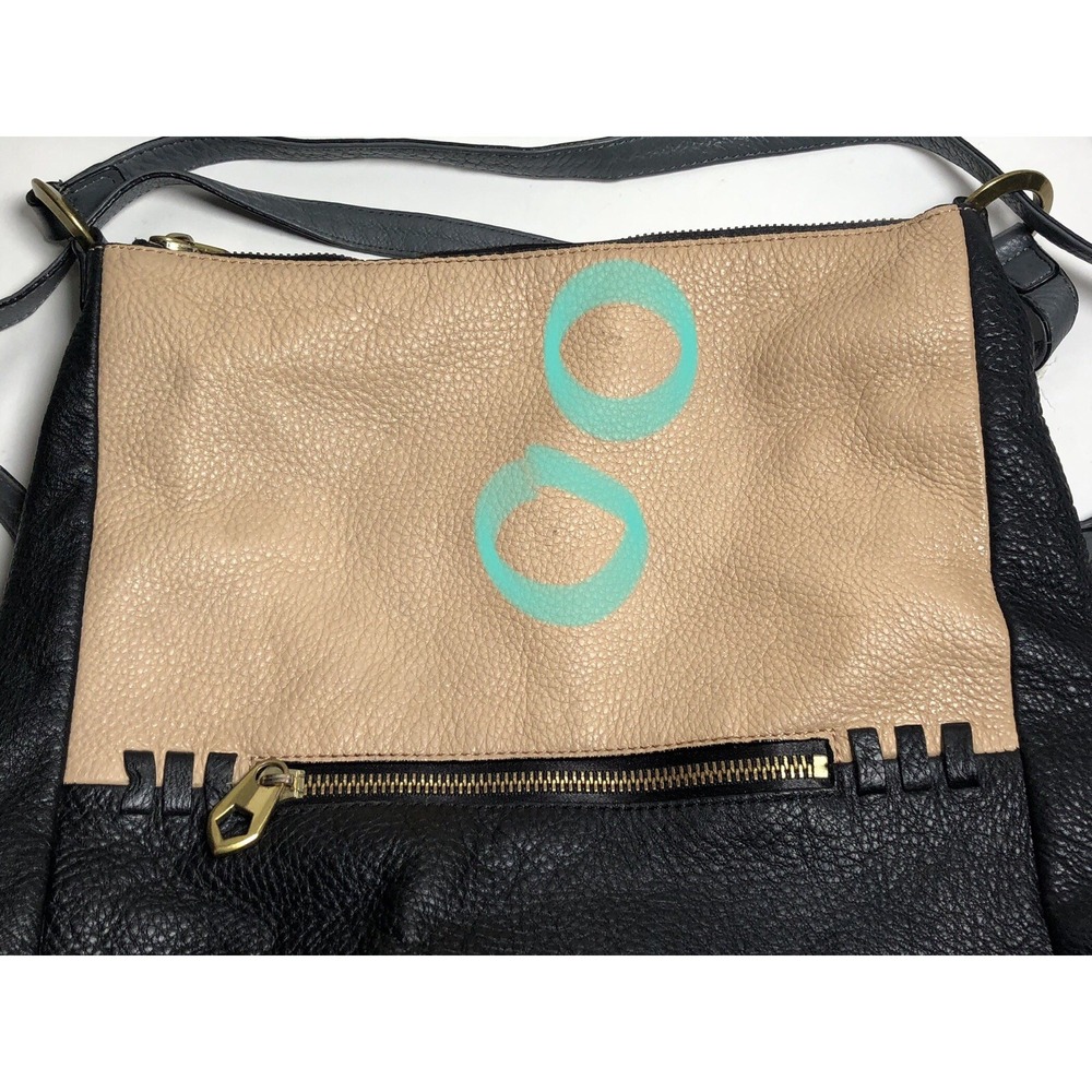 OrYany Leather Backpack Shoulder Bag Purse Black Tan Colorblock Boho Pebbled - Picture 6 of 14
